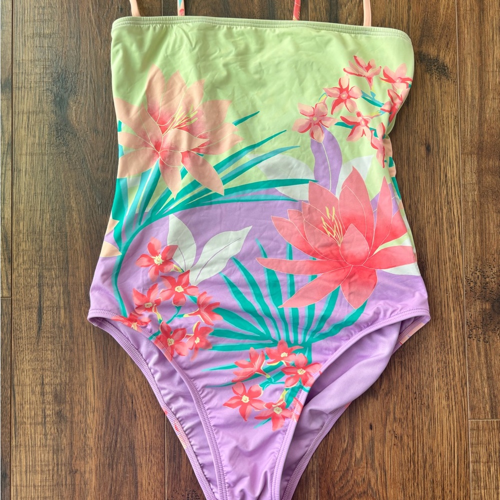 Billabong Green and Pink One Piece Swimsuit Tropical Design